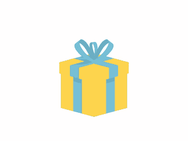a yellow gift box with a blue ribbon tied around it