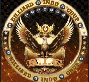 a logo for billiard indo grup with an eagle and balls