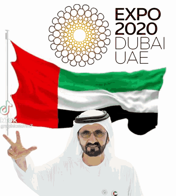 a poster for expo 2020 dubai uae with a man in front