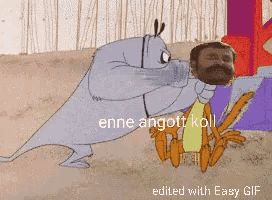 a cartoon of a monster holding a man 's head with the caption " enne angott koll "