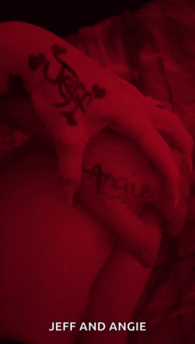 a red background with the name jeff and angie
