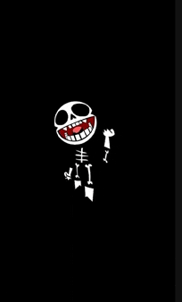 a cartoon drawing of a skeleton with a red mouth