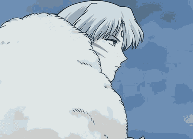 a close up of a cartoon character wearing a fur coat against a blue sky .