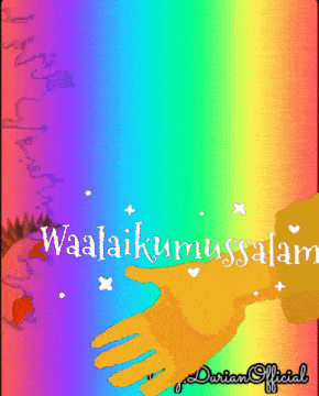 a rainbow colored background with the words waalaikummussalam