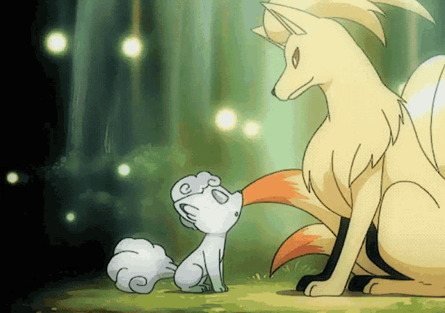 a cartoon drawing of a fox and a small animal