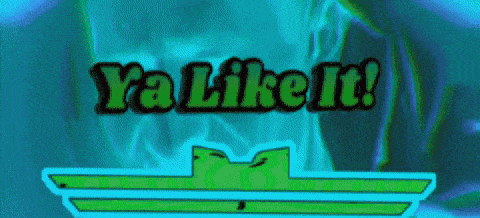 a blurred image of a man with the words ya like it in red