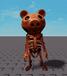 a skeleton of a pig is standing on a tile floor