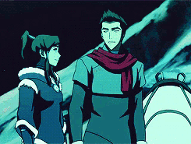 a man and a woman are standing next to each other in a cartoon