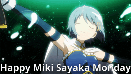 a happy miki sayaka monday poster with a girl