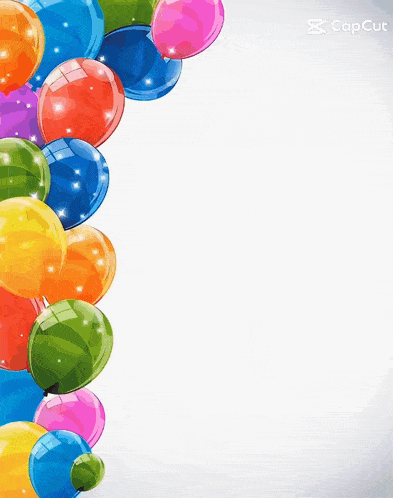 a bunch of colorful balloons on a white background with a person in the background