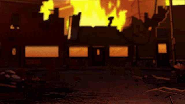 a cartoon of a fire coming out of a building