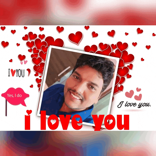 a picture of a man with the words " i love you " in red