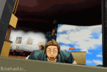 a pixel art of a man looking out a window with the name joetastic on the bottom