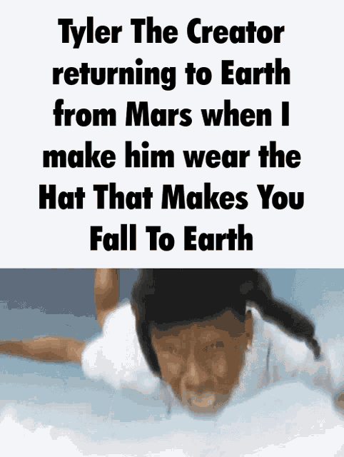tyler the creator returning to earth from mars when i make him wear the hat that makes you fall to earth .