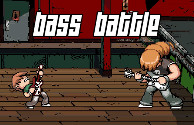 a pixel art of a bass battle between two guys