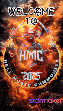 a poster that says welcome to hmg hell music community 2025