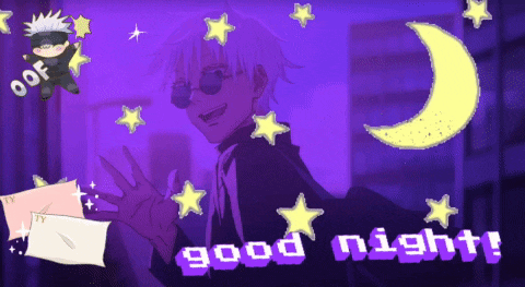a cartoon character says good night with a crescent moon