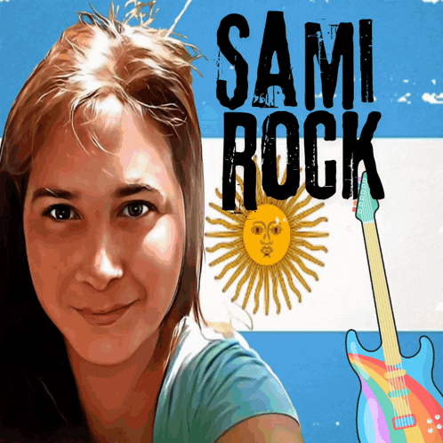 a woman stands in front of a sign that says " sami rock "