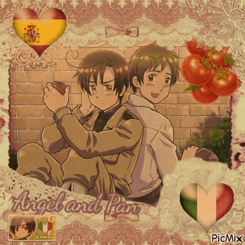 a picture of two anime boys with the words angel and pan on the bottom