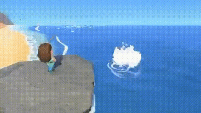 a man is fishing in the ocean while standing on a cliff .