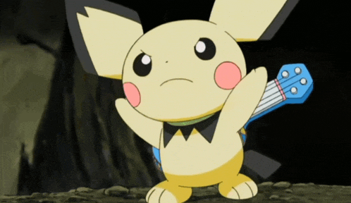 a yellow and black cartoon character holding a guitar in its hand