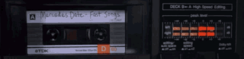 a cassette tape with mercedes date fast songs on the label