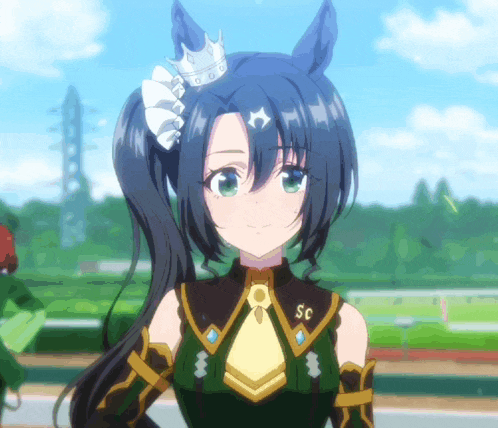 a girl with a ponytail and a crown on her head