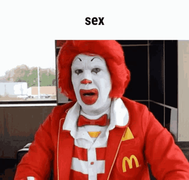 a man dressed as mcdonald 's donald duck is sitting at a table .