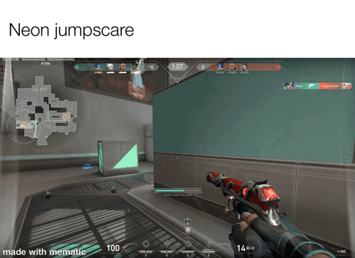 a screenshot of a video game with the words neon jumpscare on the bottom