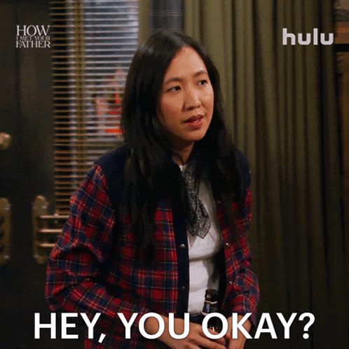 a woman in a plaid shirt says hey you okay on hulu