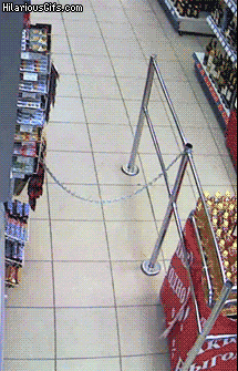 a chain is attached to a pole in a store with hilariousgifs.com on the bottom