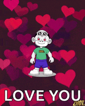 a poster that says love you with a cartoon character