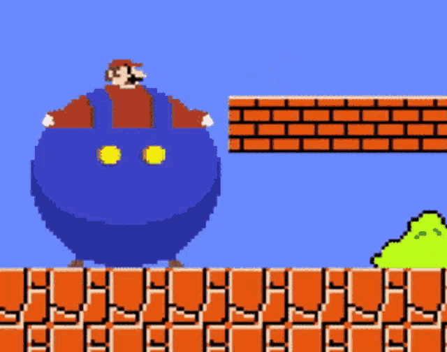 a pixel art of mario standing on a brick platform