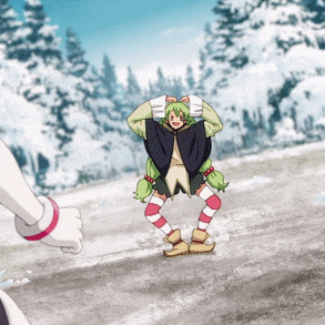 a cartoon character with green hair and striped socks