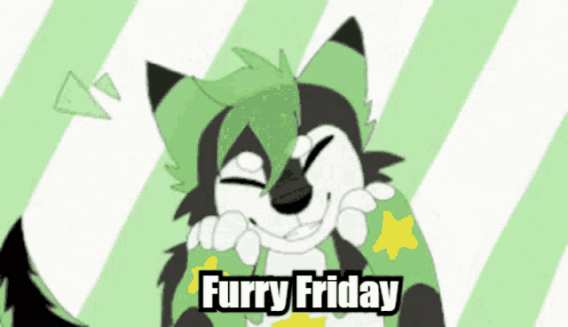 a cartoon of a furry animal with the words `` furry friday '' on it .