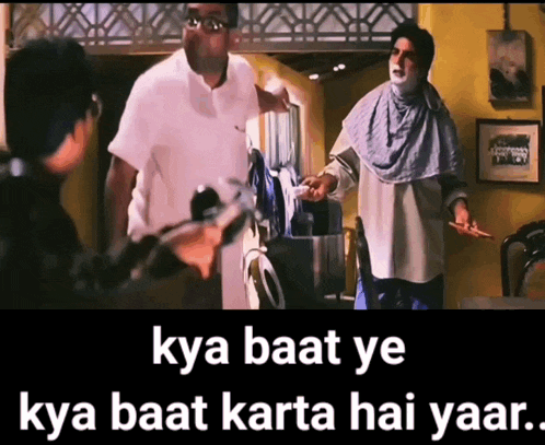 a man holding a gun with the words kya baat ye kya baat karta hai yaar written below him