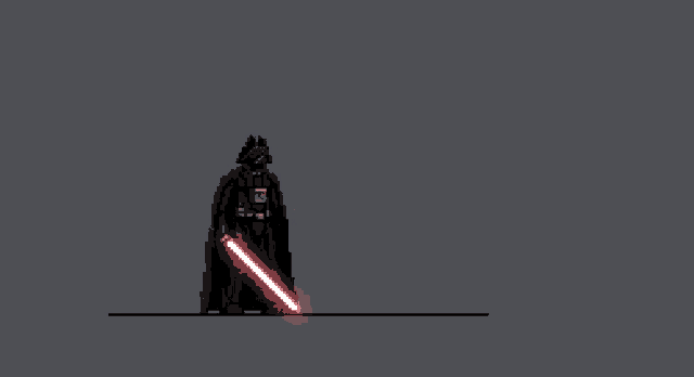 a pixel art of darth vader holding a red lightsaber
