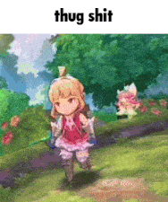 a picture of a girl in a video game with the words thug shit written above her