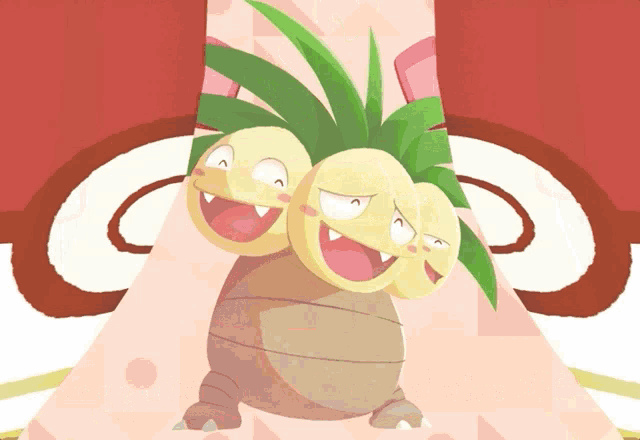 a cartoon drawing of a pineapple with two faces laughing