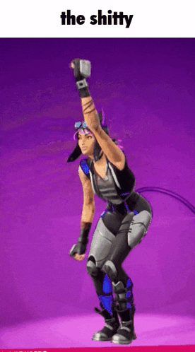 a video game character is dancing with the words the shitty written above her