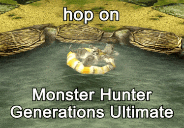 a poster for monster hunter generations ultimate with a picture of a turtle in the water