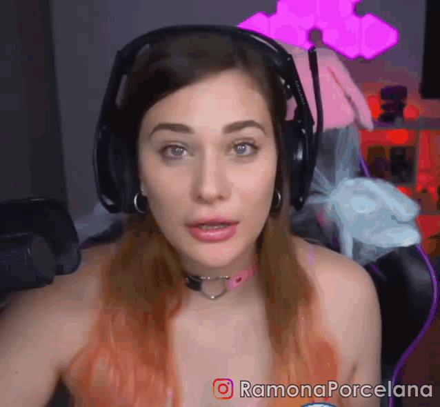 a woman wearing headphones has ramonaporcelana written on the bottom