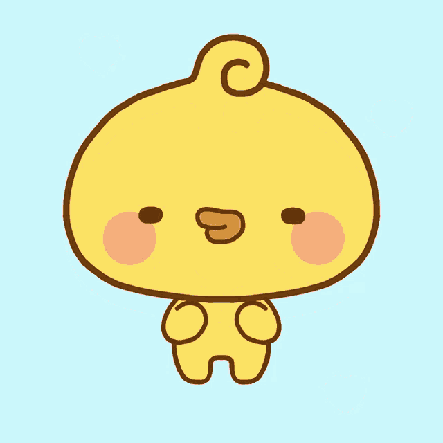 a cartoon drawing of a yellow chicken with hearts around it