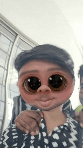 a man with a cartoon face on his face is being held by another man