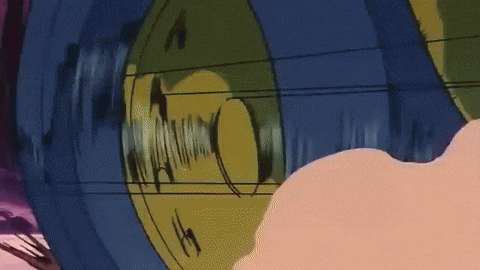 a close up of a cartoon character 's face with a blue and yellow background
