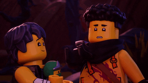 a lego figure has a scarf around his neck and a tattoo on his chest