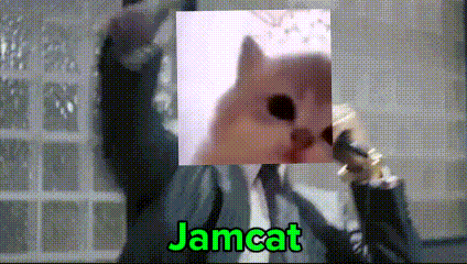 a picture of a cat with the word jamcat in green