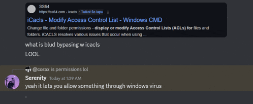 a screenshot of a conversation between serenity and corsax