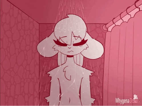 a drawing of a cartoon character taking a shower with the words whygena draws below it