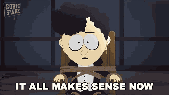 a south park cartoon character tied up in a chair